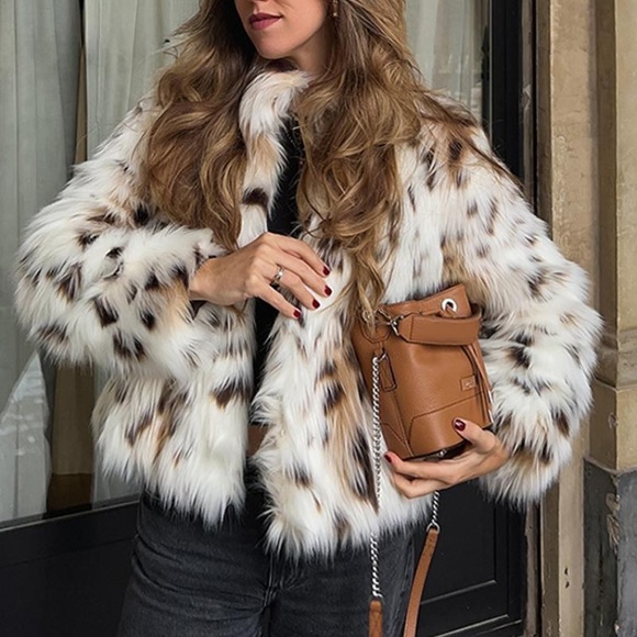 Zara Jackets & Blazers - Zara White and Brown Faux Fur Jacket